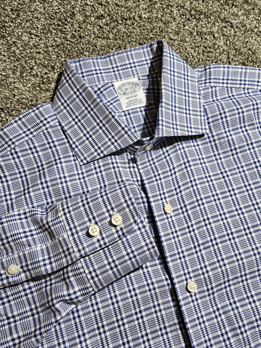 Brooks Brothers Shirt Mens 16 33 Blue Plaid Button Up Regent Casual 100% Supima